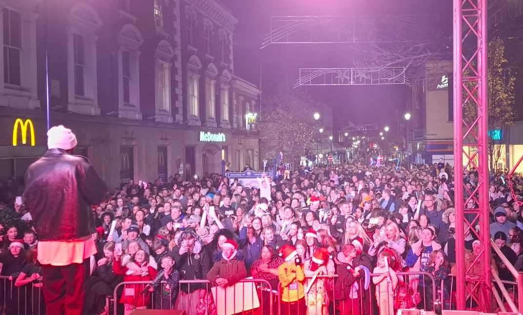 Crowds gather in Gravesend for the town's 2024 Christmas lights switch-on. Picture: Nikki White