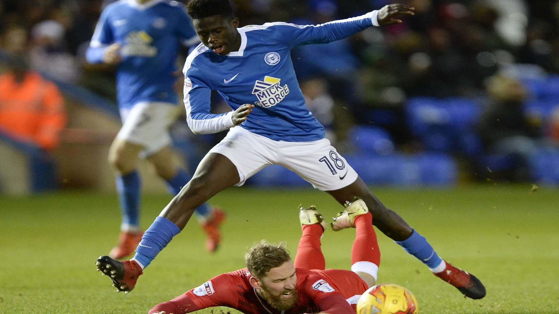 Gillingham's Scott Wagstaff takes a fall against Peterborough Picture: Ady Kerry