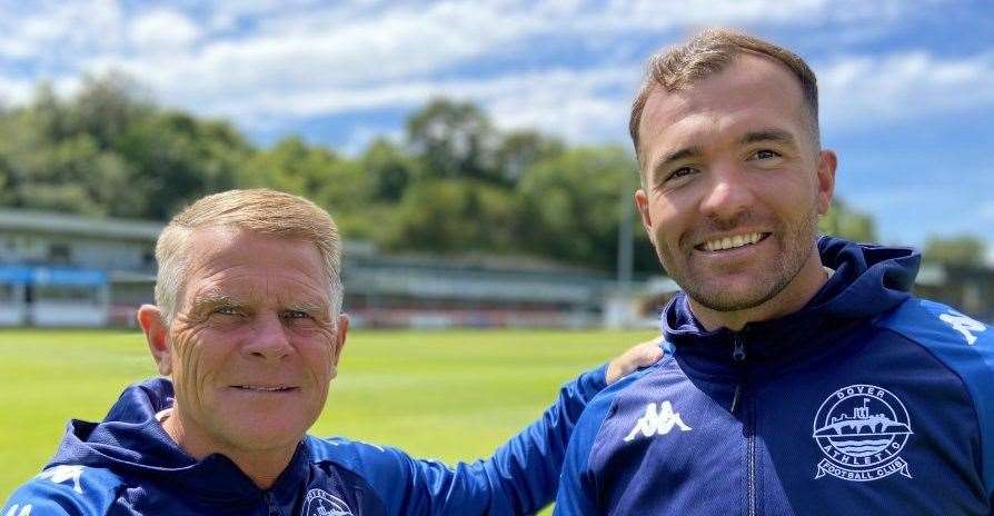 Dover boss Andy Hessenthaler, left, with player-assistant manager Mitch Brundle. Picture: Richard Harvey/DAFC