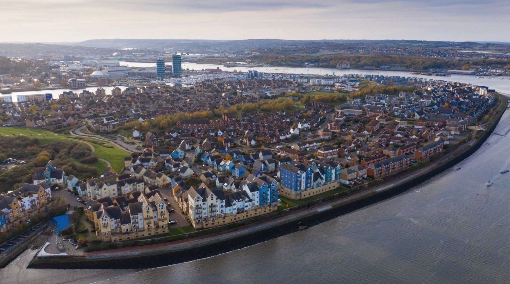 St Mary's Island has seen huge changes in the last few decades as shown by this picture from a drone. Picture: Geoff Watkins