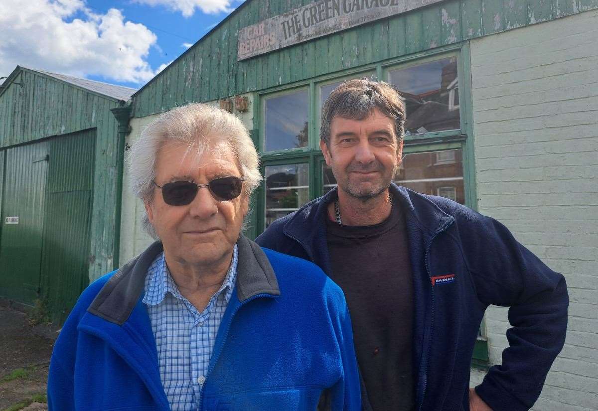 Archie, left, and Wayne Shorter at their now closed business, The Green Garage in Walmer, Deal