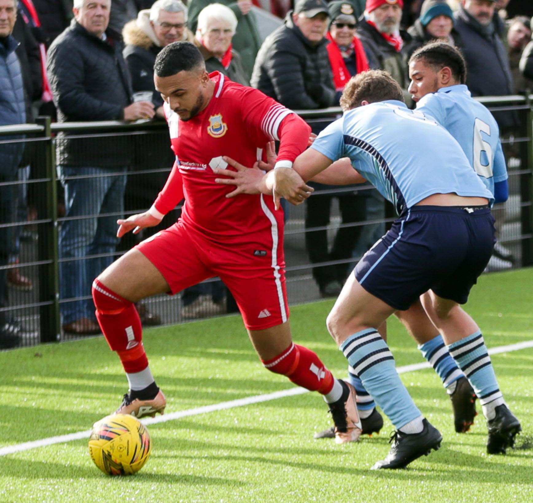 Dean Grant moves forward on the wing for Whitstable in their 2-2 weekend draw with Lordswood. Picture: Les Biggs