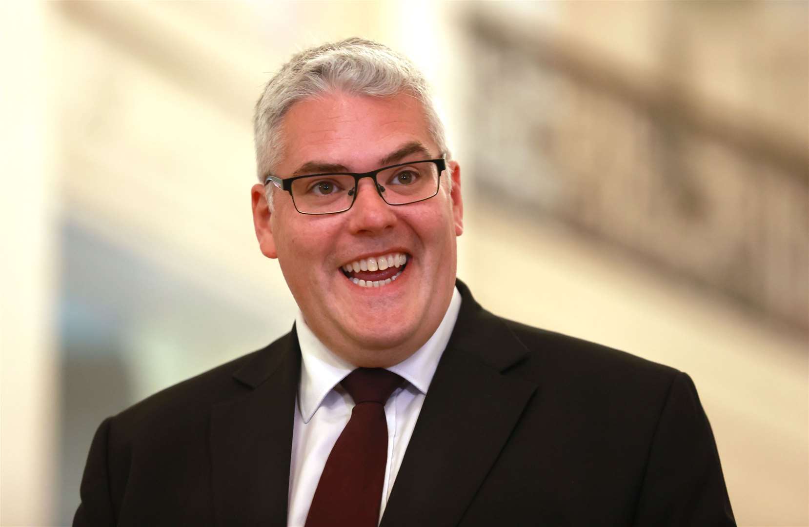 DUP leader Gavin Robinson laughed as he was asked about a border poll by 2030 (Liam McBurney/PA)