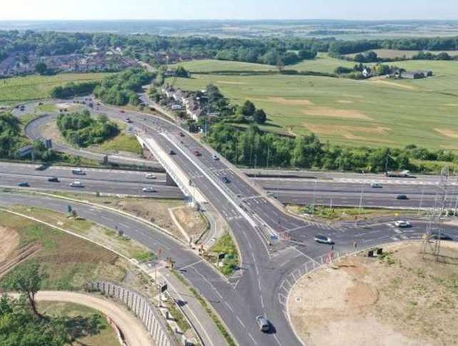 Aerial view of the upgraded Bean roundabout/junction. Picture: National Highways