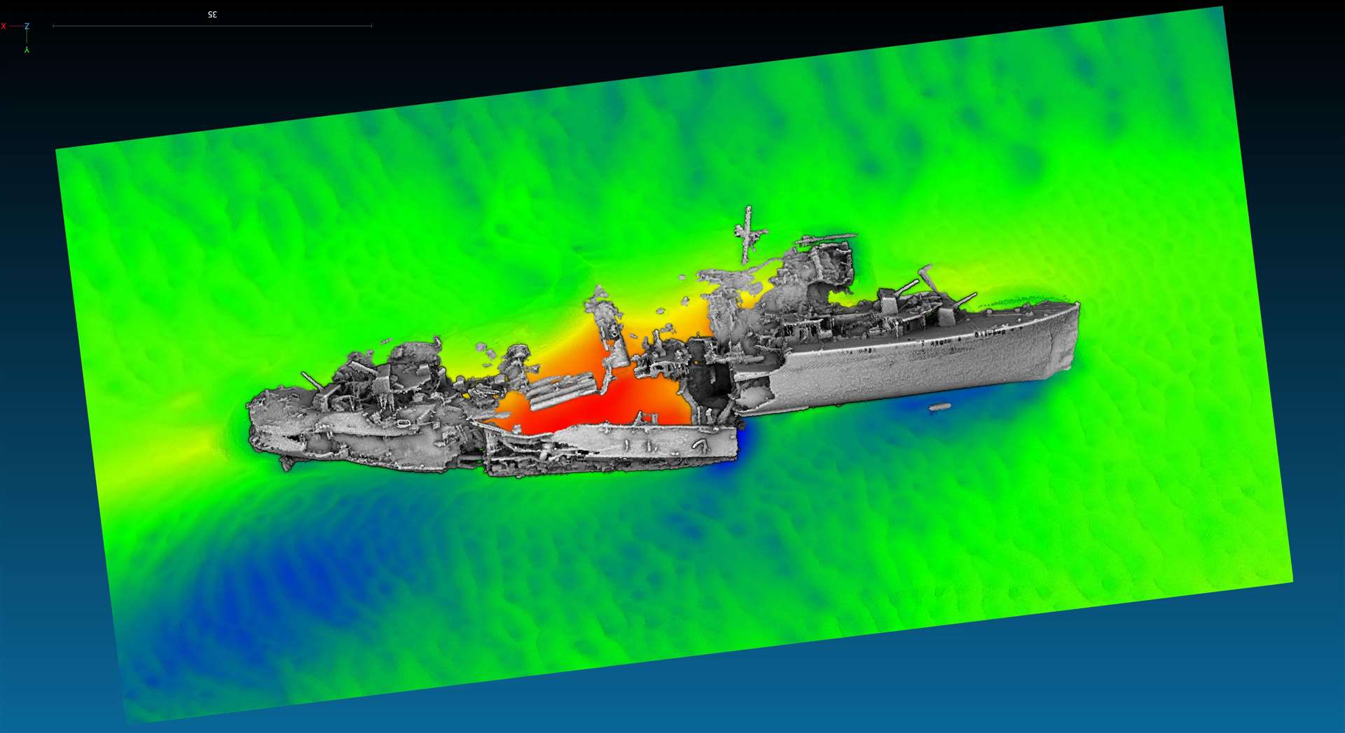 The multibeam survey of the wreck of the destroyer HMS Keith (Historic England/PA)