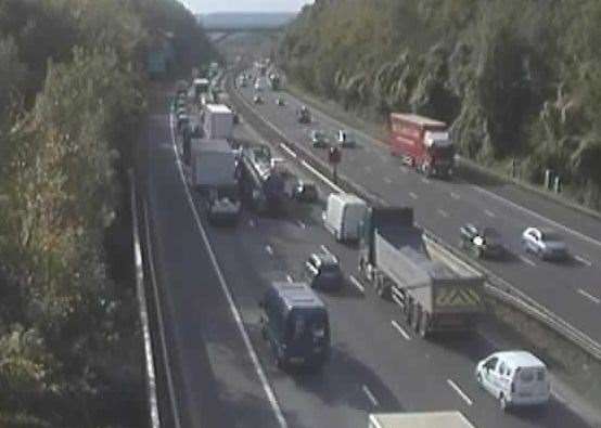 Queuing traffic on the M25 clockwise between Orpington and Sevenoaks after a crash. Picture: National Highways