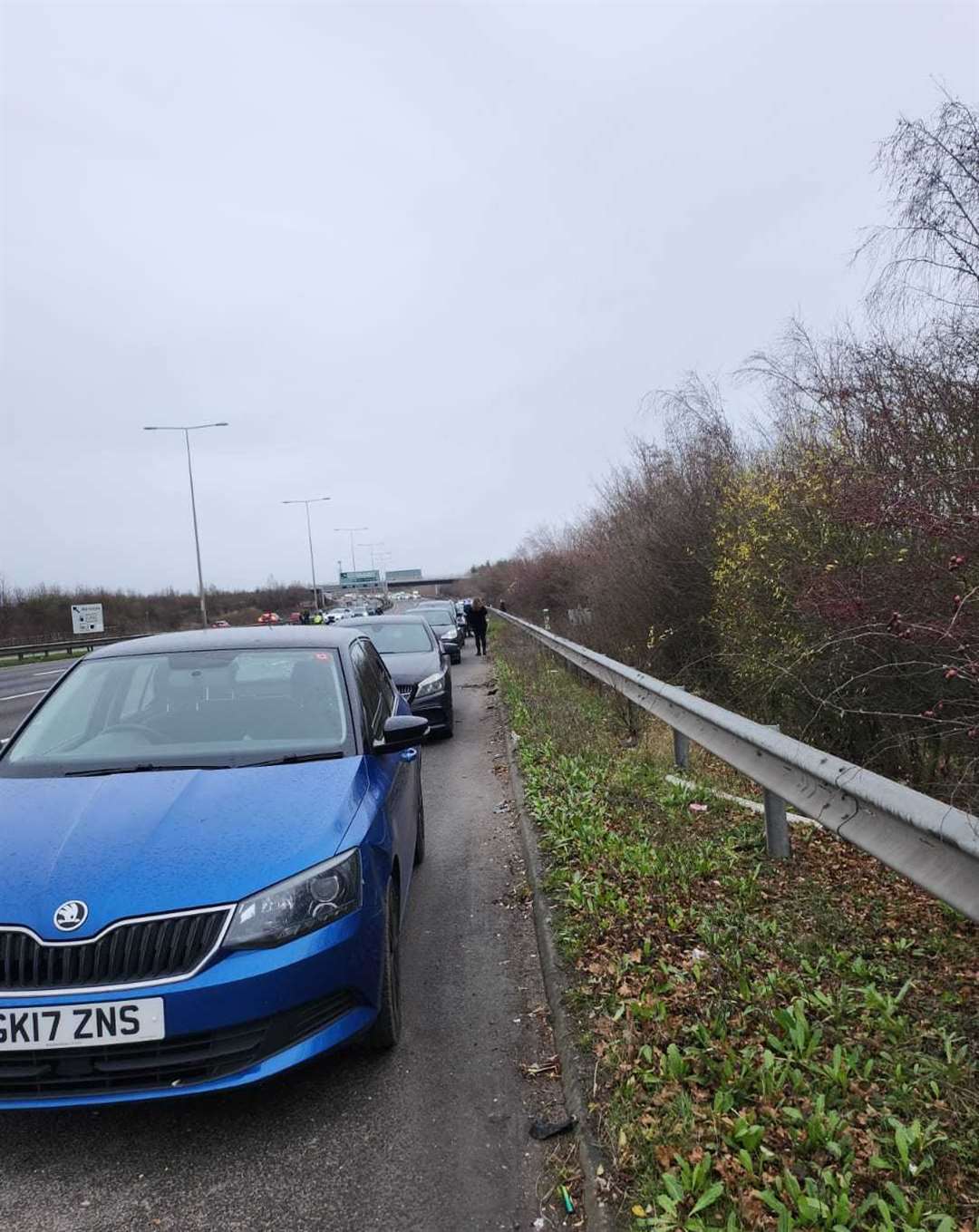 Multiple cars were told to pull over to the hard shoulder after being struck by police vehicles and/or the SUV they were chasing on the A2 near Gravesend. Picture: Leanne Verrall