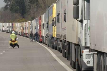 Lorries queue on the M20 during a previous Operation Stack. Picture: Grant Falvey