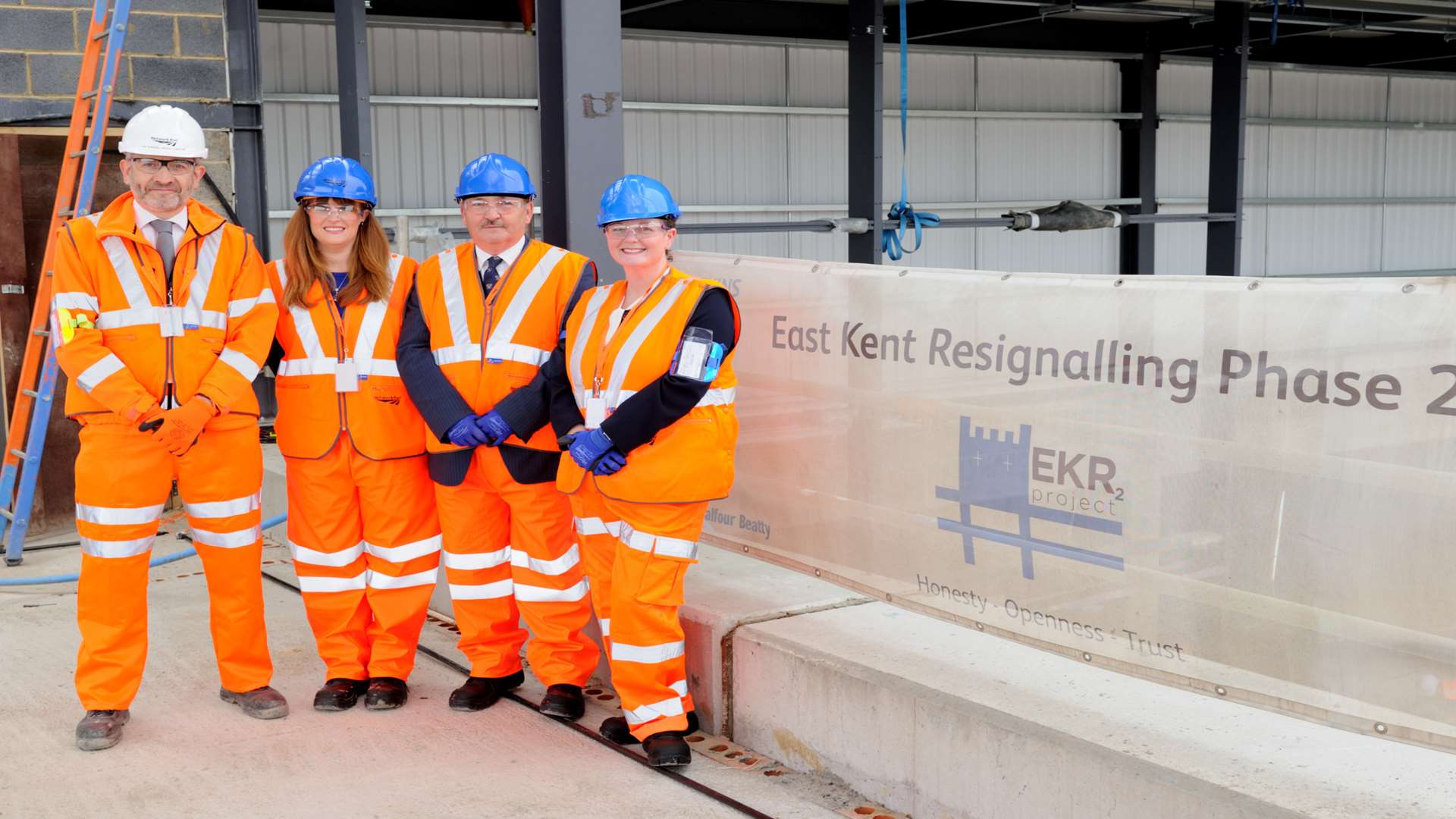 (Left to right) Huw Edwards - Project Director, MP Kelly Tolhurst, Cllr Alan Jarrett - Leader of Medway Council, Barbara Thomas - Passenger Services Director at Southeastern