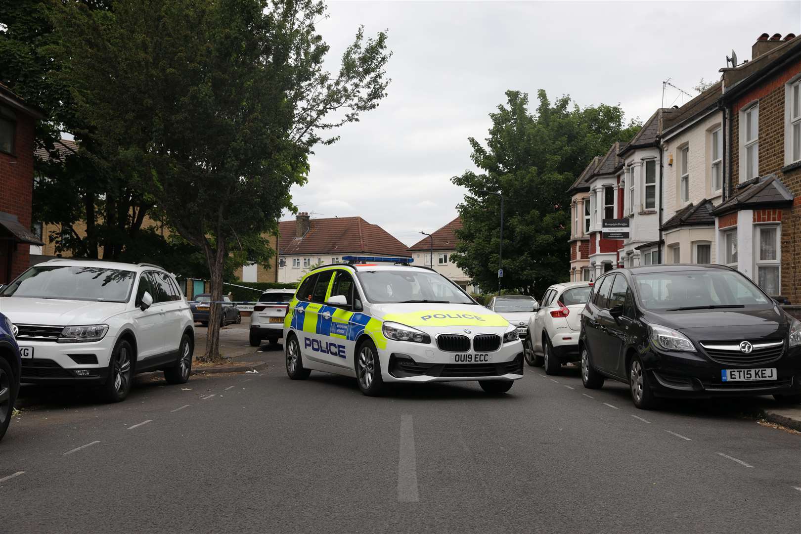 A police cordon in Energen Close in Harlesden after a shooting on Wednesday evening (Aaron Chown/PA)