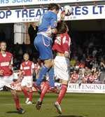 Mark Bentley heads at goal. Picture: ANDY PAYTON