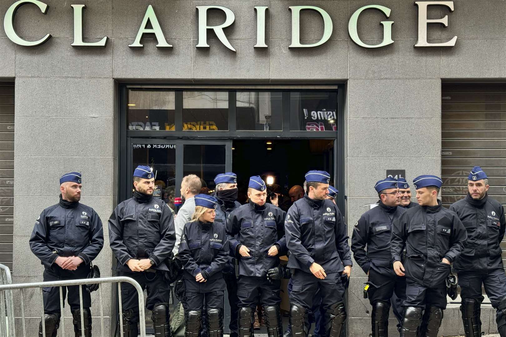 Belgian police prevented anyone entering the building where the National Conservatism conference was being held, following an order from local officials (AP Photo/Sylvain Plazy)