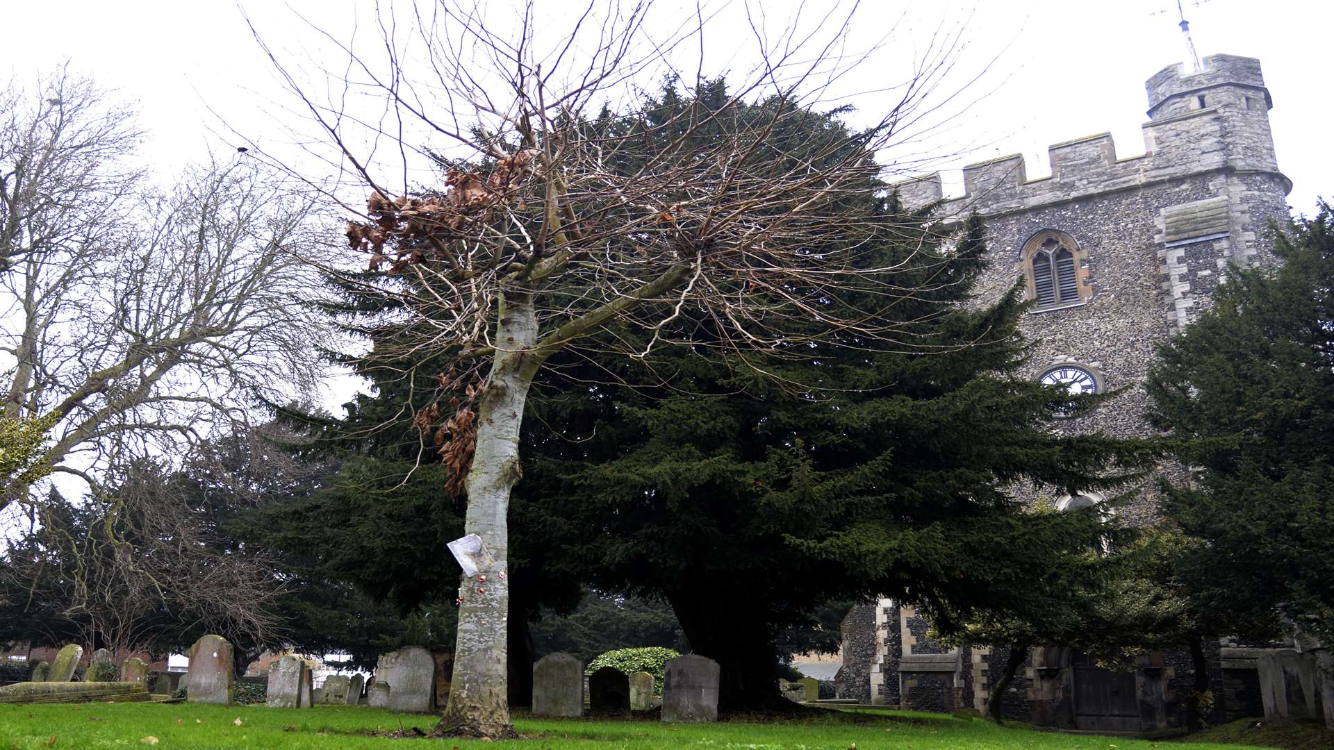 Witnesses say the graveyard outside St Michael's Church was taped off.