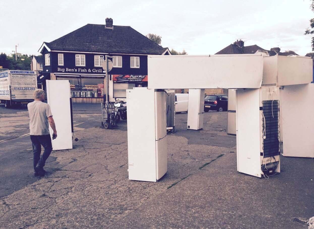 Fridgehenge during construction. Picture: Kevin Wildeman