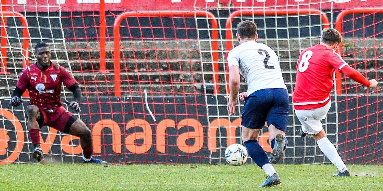 Macauley Murray's penalty is saved. Picture: Dave Budden