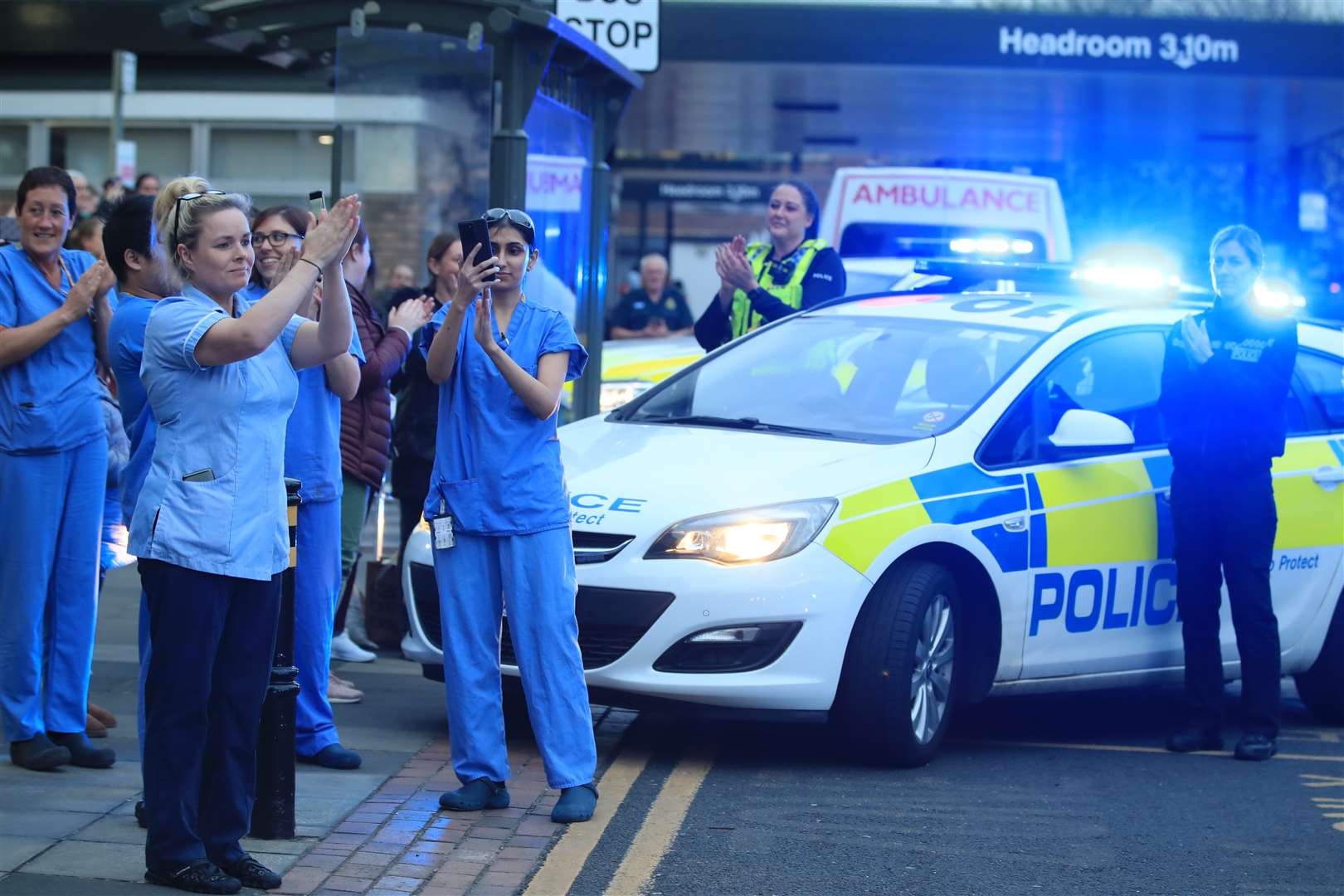 Staff join in the applause at the Freeman Hospital in Newcastle (Owen Humphreys/PA)