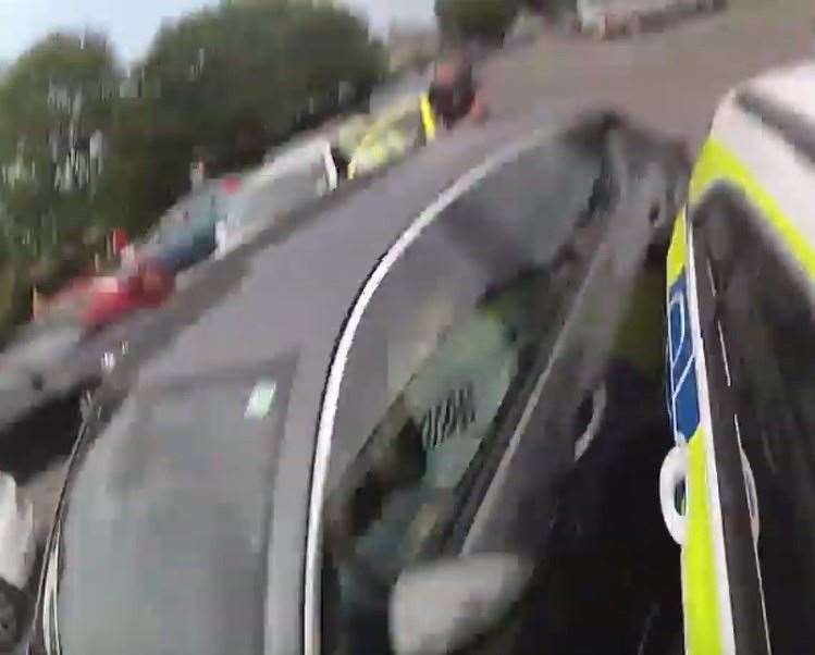 The bodycam footage showed Bassett's Vauxhall Astra ramming into a police car after they stopped him in Gravesend. Picture: Kent Police