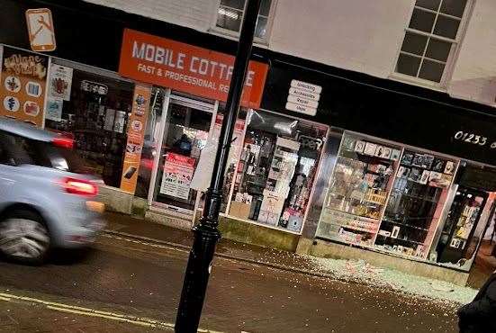 The electronics shop in Ashford Town Centre has been targeted by yobs