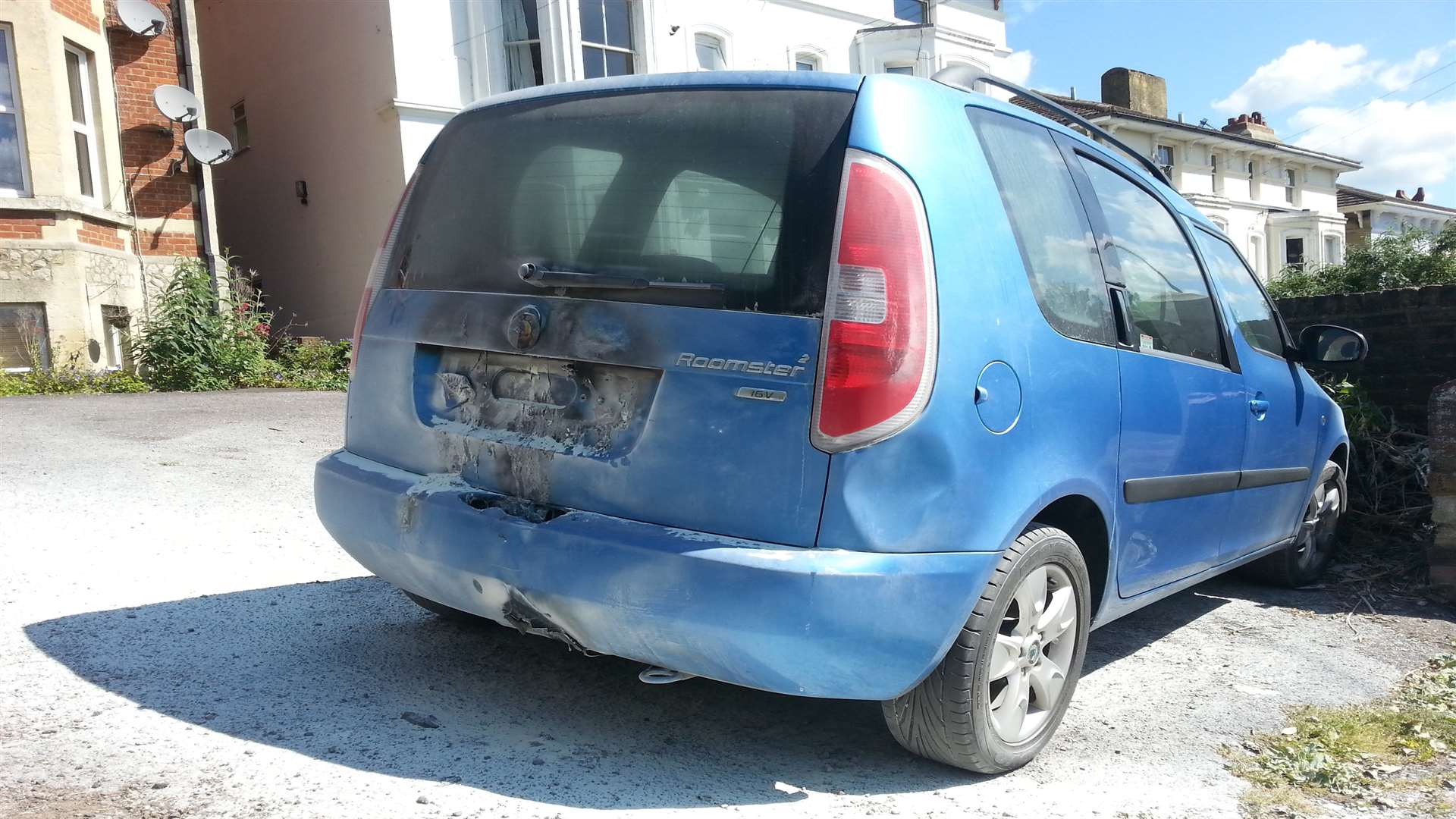 A Skoda Roadster damaged by fire in Buckland Hill