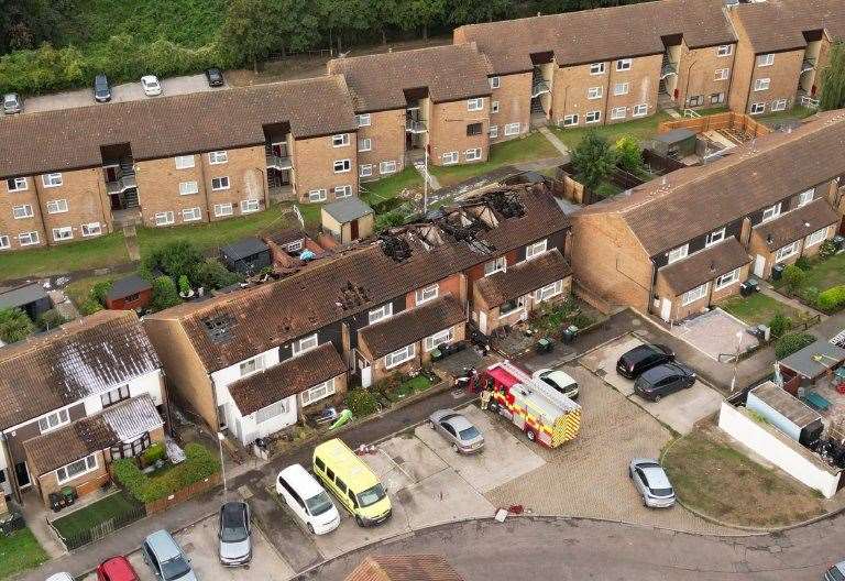 Drone footage of the devastation left behind by the fire. Picture: SkyShark Media Aerial Imagery