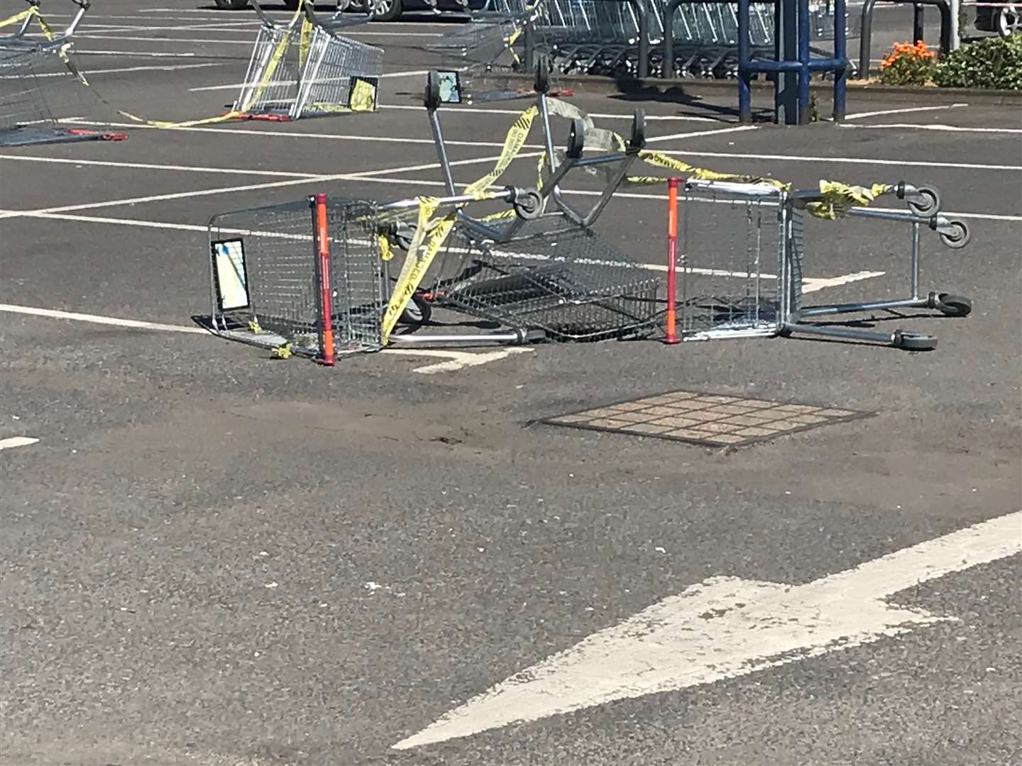 Trolleys have been used to block a sinkhole in Sainsbury's car park in Aylesford (10360993)