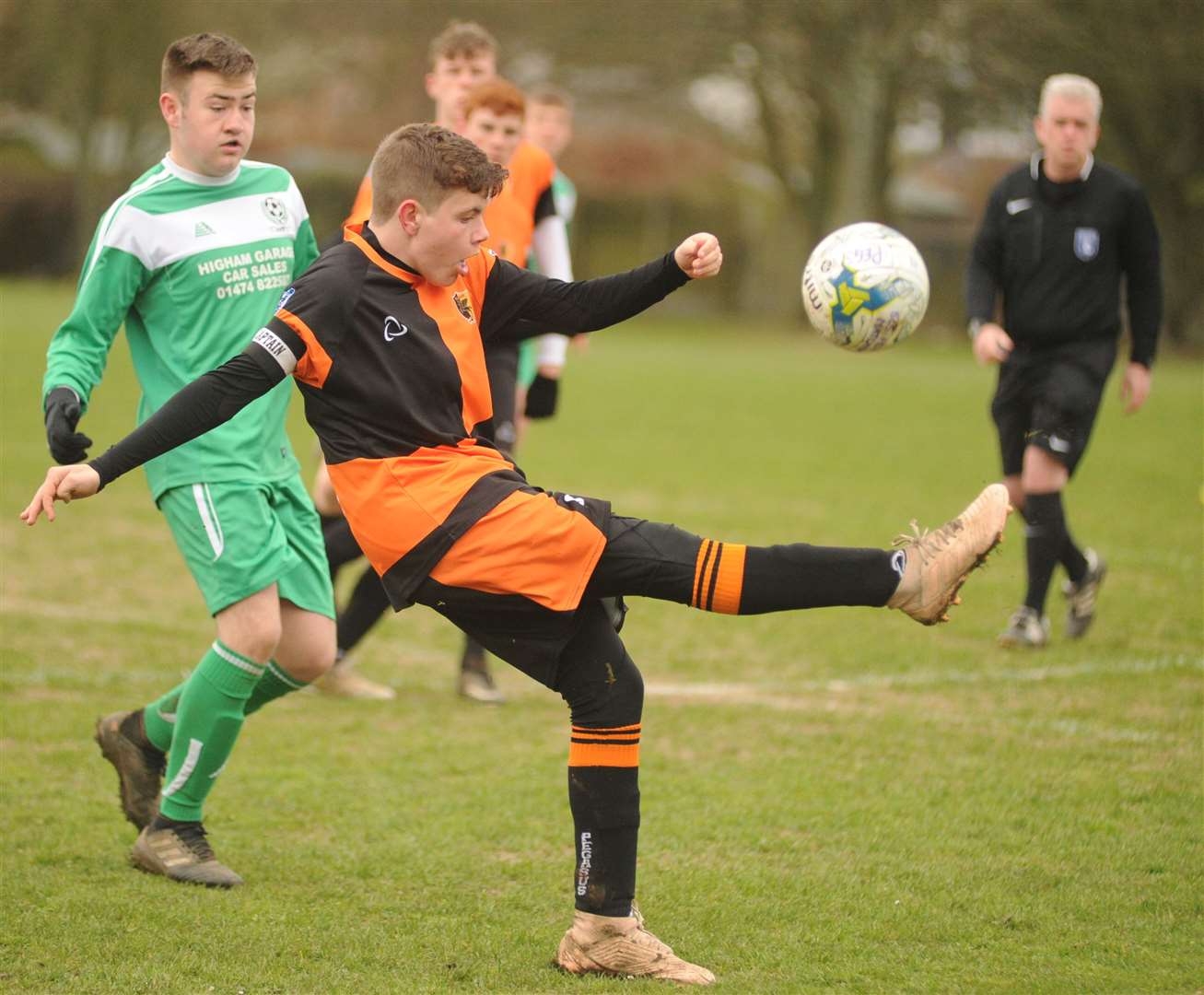 Pegasus 81 under-15s clear the ball under pressure from Eagles under-15s Picture: Steve Crispe FM8160134