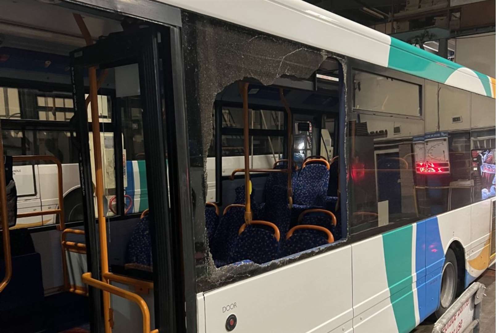 The damage done to one Stagecoach bus in the Trinity Road area at the end of last year. Picture: Stagecoach