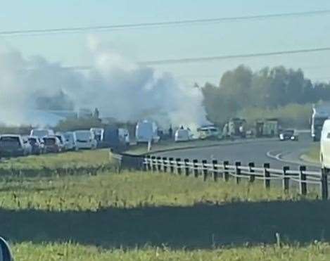 Traffic queuing on the A249 due to a van fire. Picture: Joe Bowry