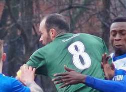 Michael Phillips in action during the 3-2 FA Vase win at Dunston. Pic: Ken Fitzpatrick