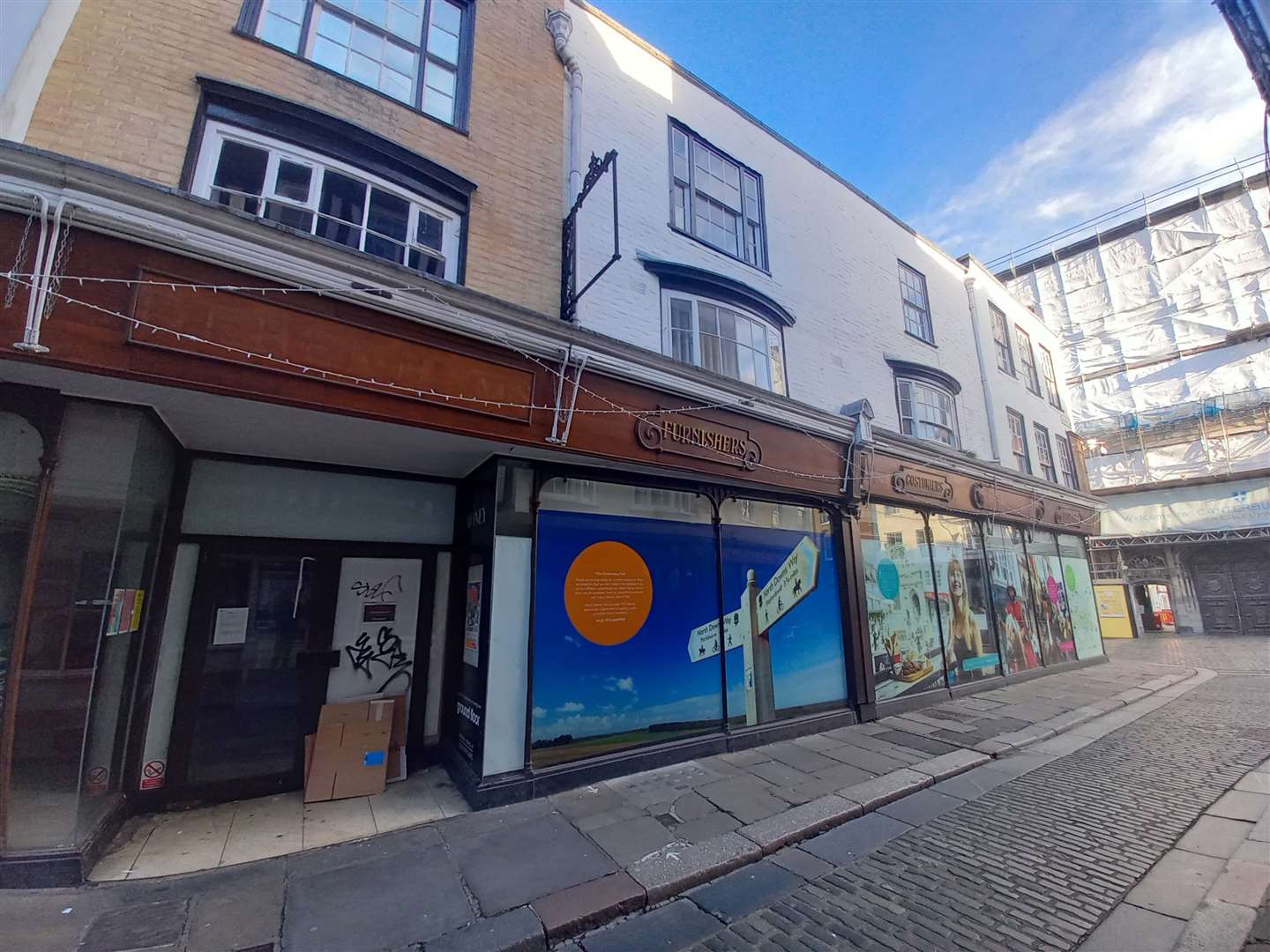 An empty Debenhams facing onto Mercery Lane, near to the Cathedral entrance