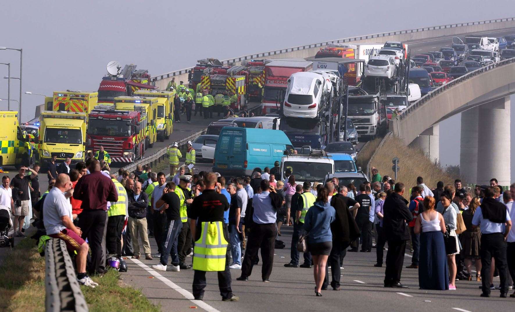 A general view of the scene on the London bound carriageway of the Sheppey Bridge Crossing