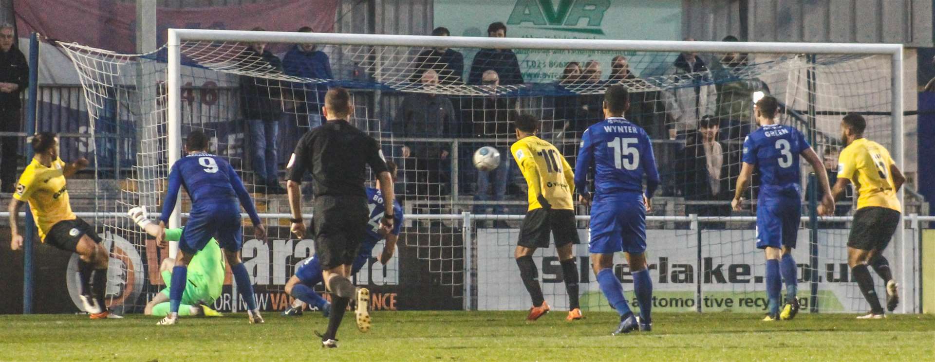 Jai Reason puts Dover ahead at Eastleigh on Saturday Picture: Tom Mulholland