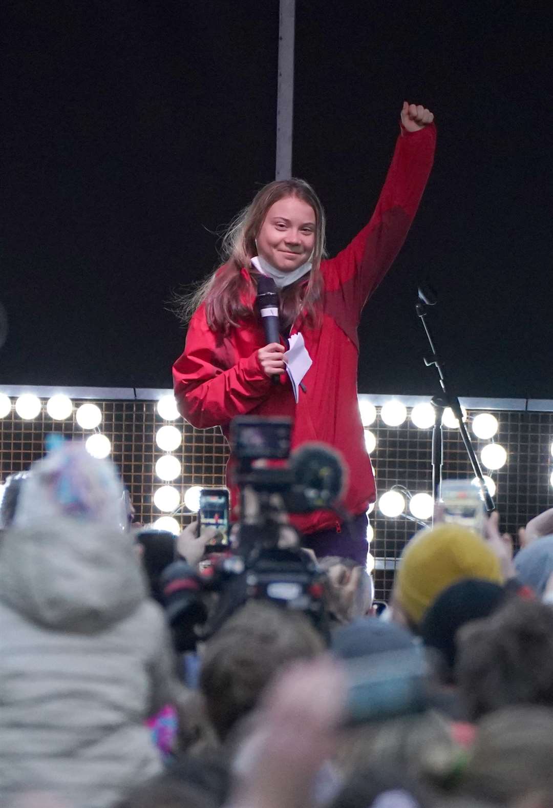 She later took to the stage in George Square to criticise world leaders (Andrew Milligan/PA)