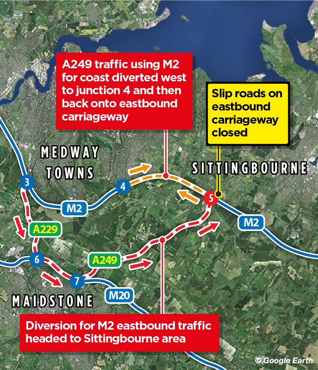 Traffic delays around Maidstone and Medway due to lane closures on A229