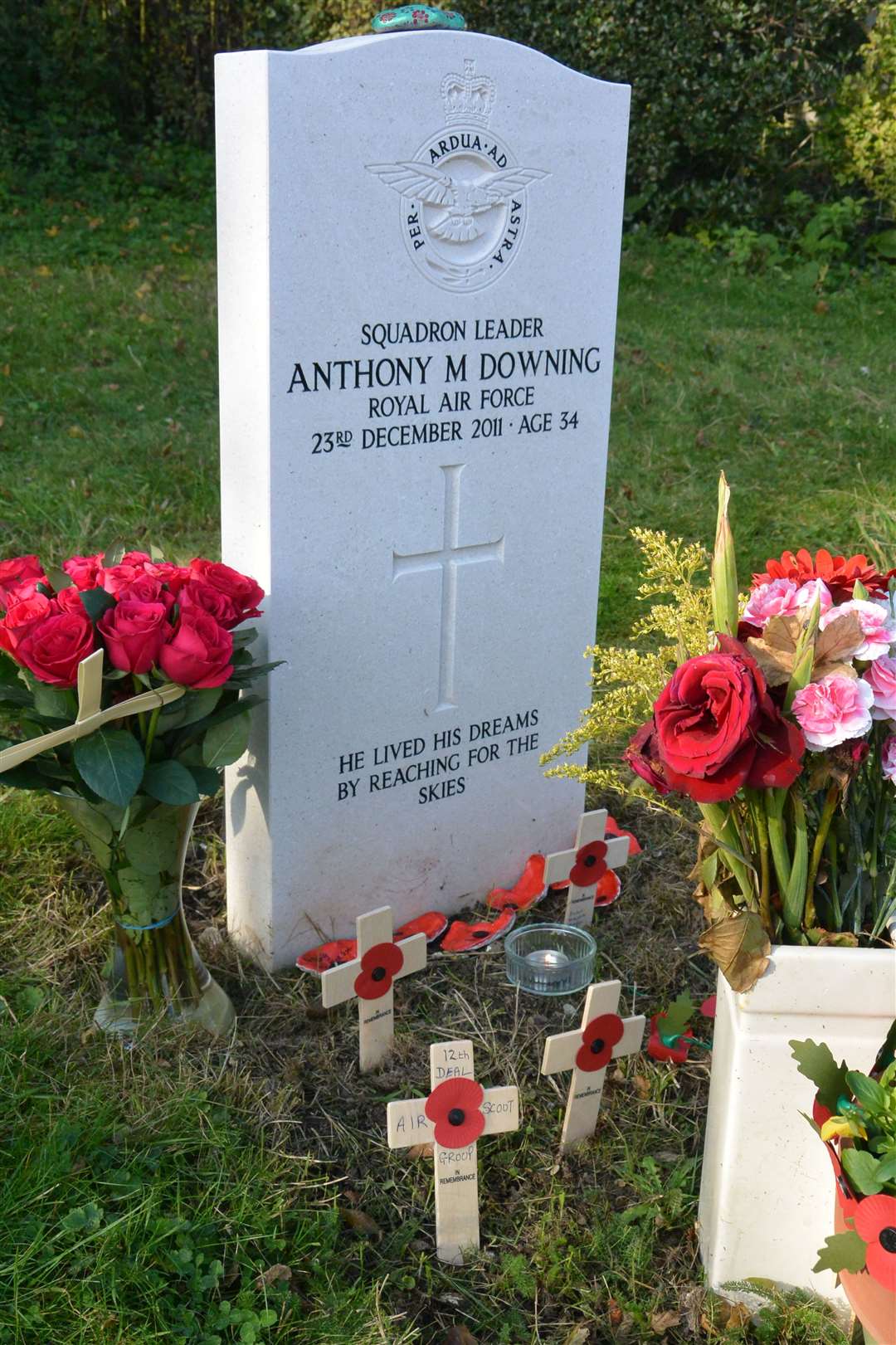 Respects were paid to Sqn Ldr Anthony Downing, a former Dover Grammar School for Boys student, who is laid to rest in Kingsdown