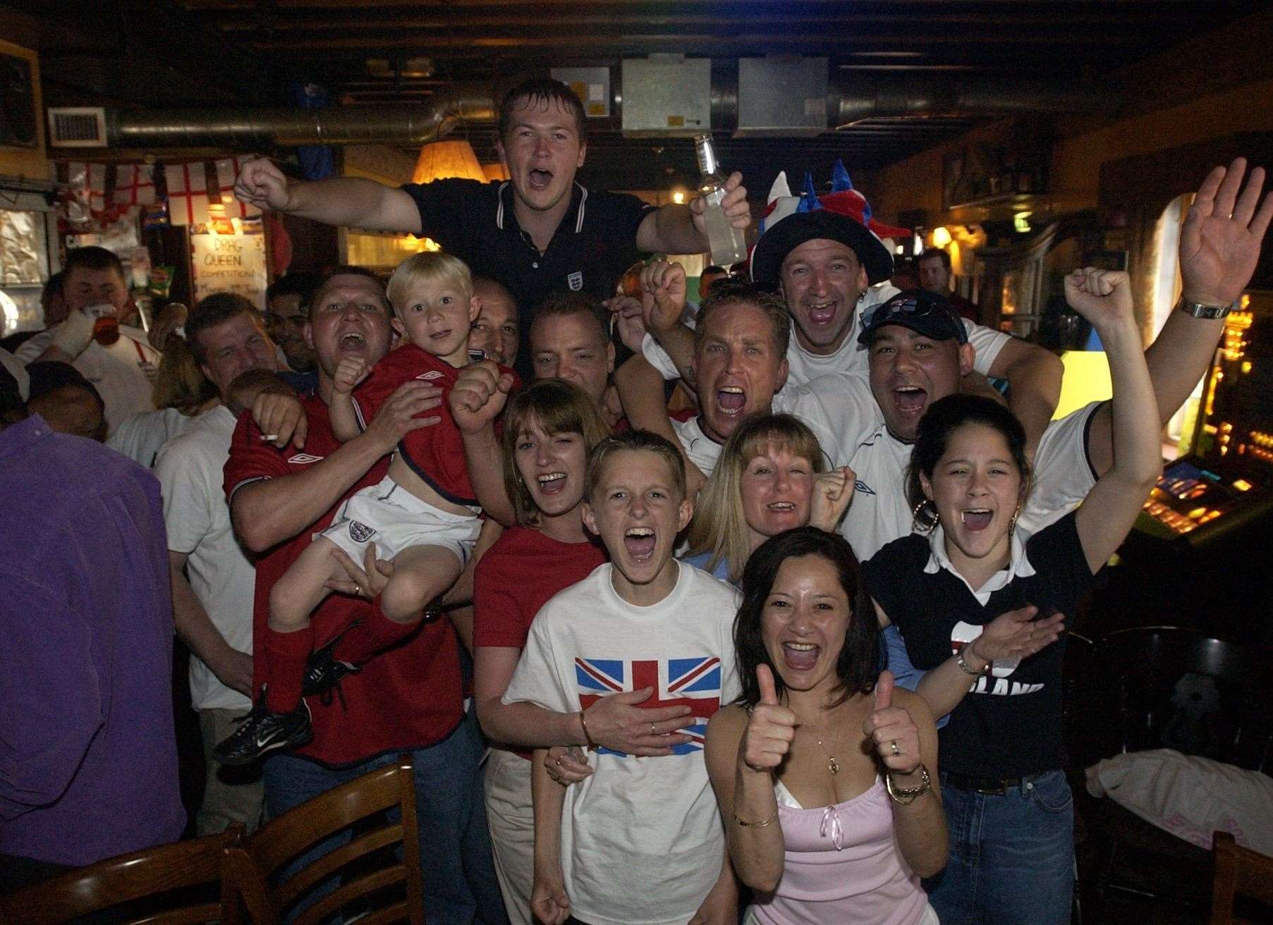 Fans at The Cricketer's Pub in Gillingham during the 2002 World Cup