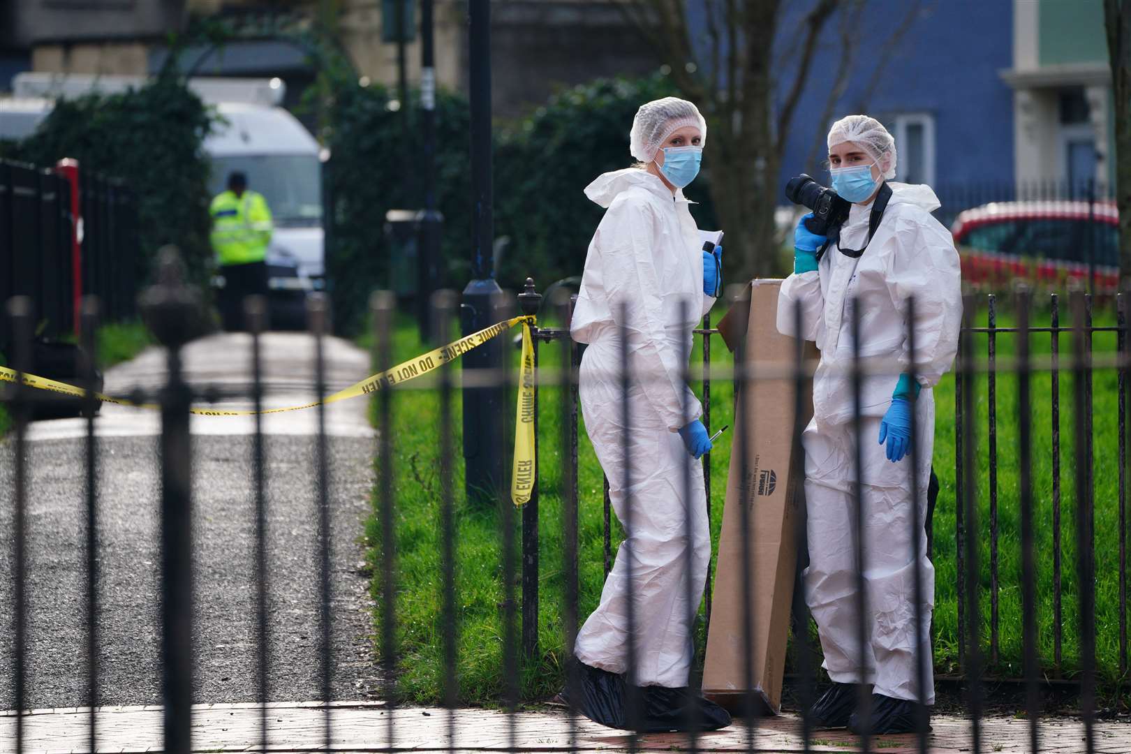 Police and forensic officers at Rawnsley Park near to the scene (Ben Birchall/PA)