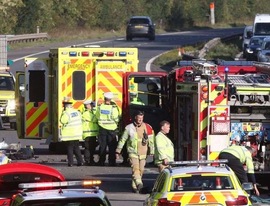 Emergency services on the M2. Picture: UKNIP. (18929309)