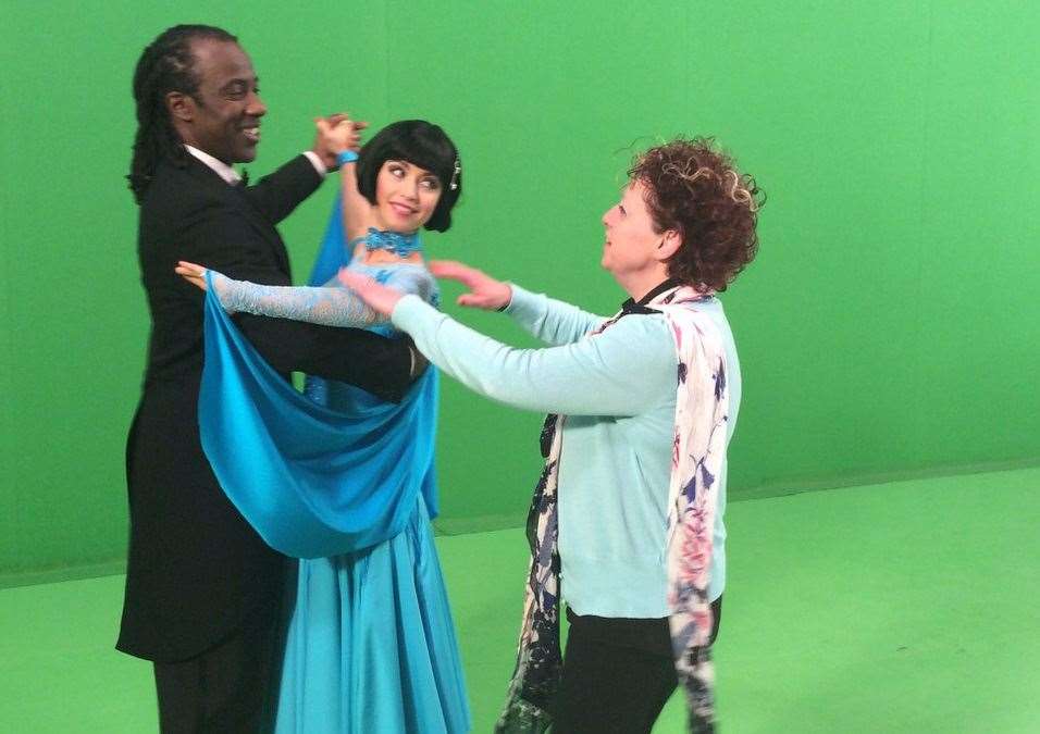 Margaret helping a dance couple as part of a children's TV show. Picture: Margaret Preedy