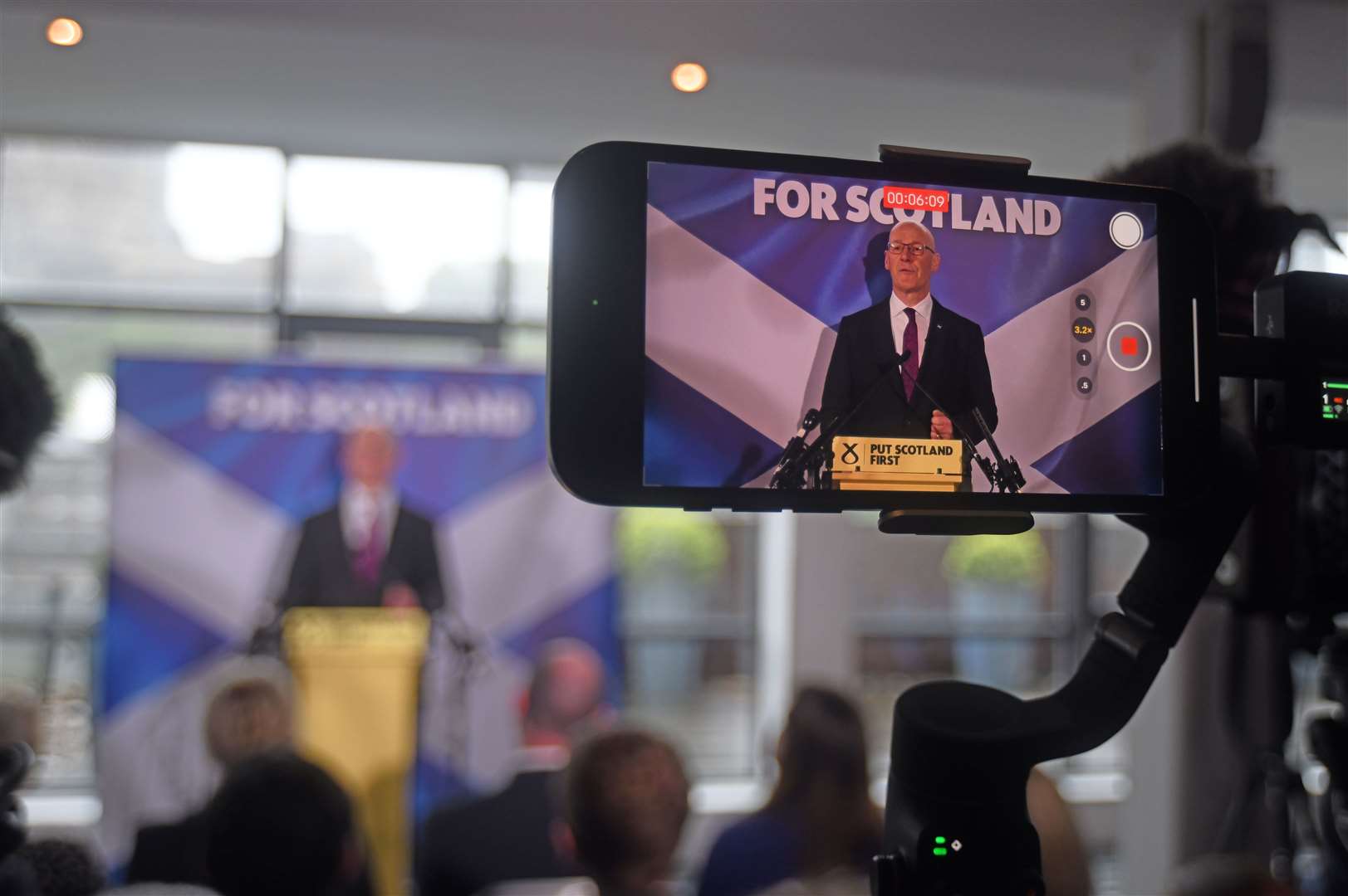Scottish National Party leader John Swinney gives a speech at the launch of the the SNP’s campaign in Edinburgh. Mr Swinney is an MSP so will not be standing for a Westminster seat (Michael Boyd/PA)