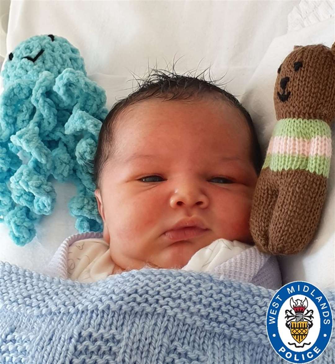 Baby George, who weighed 7lb 4oz when he was found, is ‘doing really well’ in hospital, police said (West Midlands Police/PA)