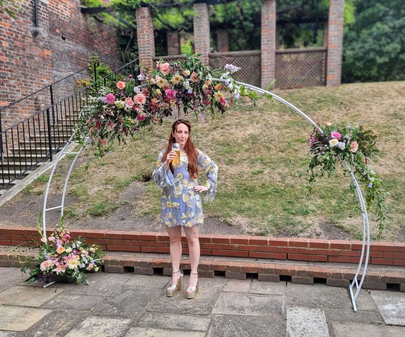 Hazel with a pint alone on at her wedding celebrations. Images Hazel Taylor