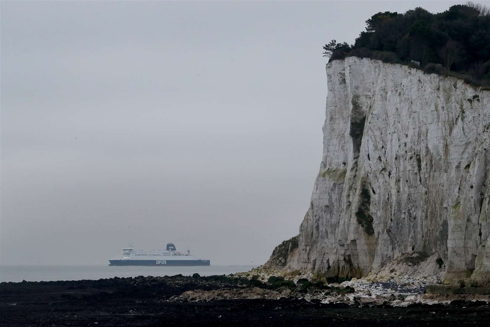 A ferry heads for France after leaving the Port of Dover in Kent following the end of the Brexit transition period (Gareth Fuller/PA)