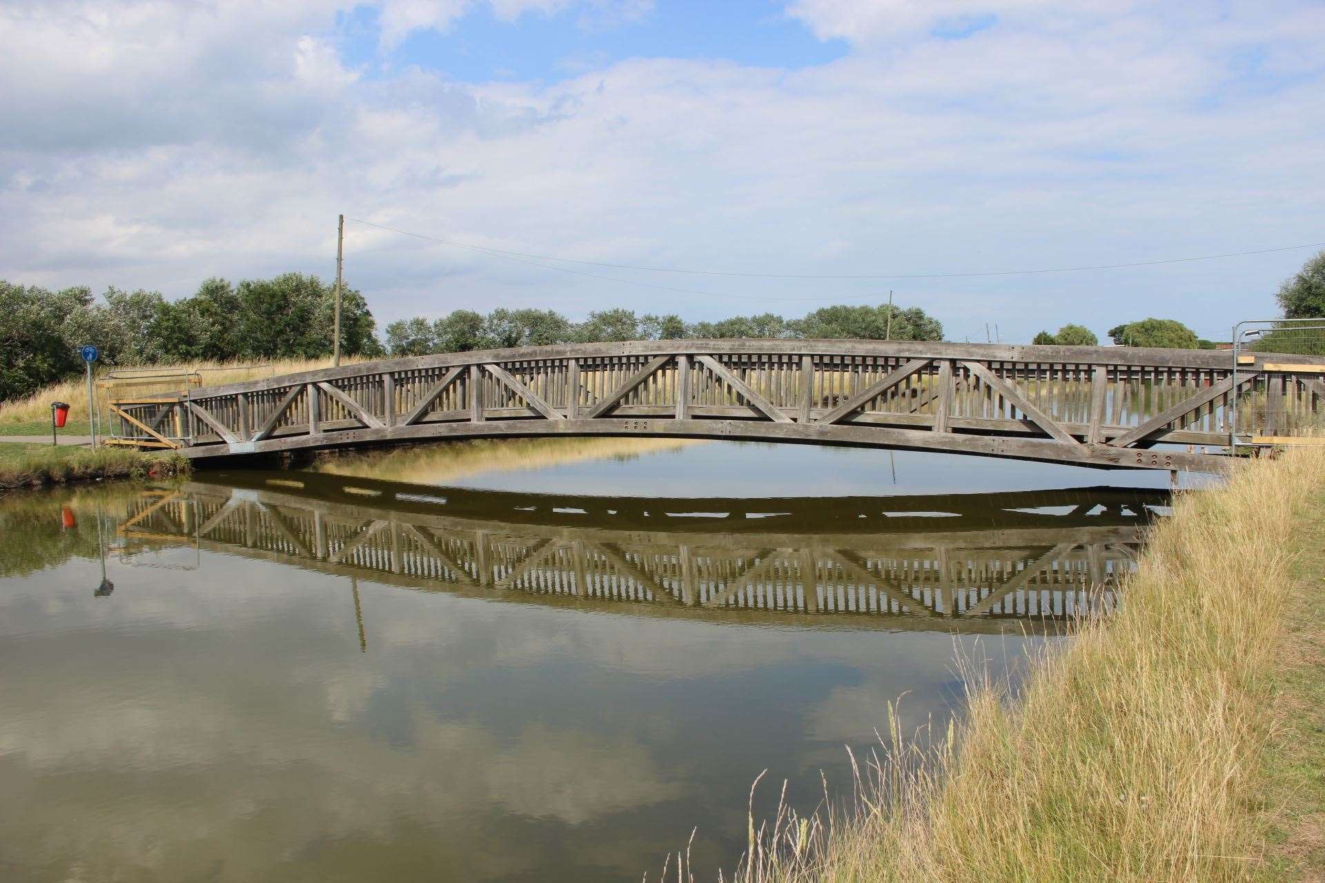 The broken pedestrian bridge at Barton's Point Coastal Park, Sheerness, before it was taken down. Picture: John Nurden