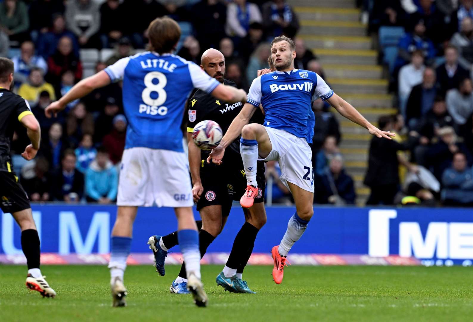 Elliott Nevitt on the attack for Gillingham against Accrington Picture: Barry Goodwin