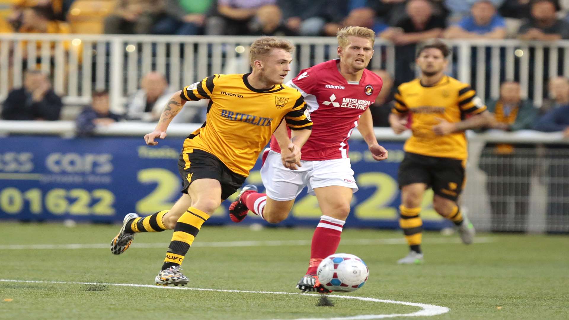 Jordan Parkes tracks Bobby-Joe Taylor during Ebbsfleet's 2-0 win at Maidstone Picture: Martin Apps