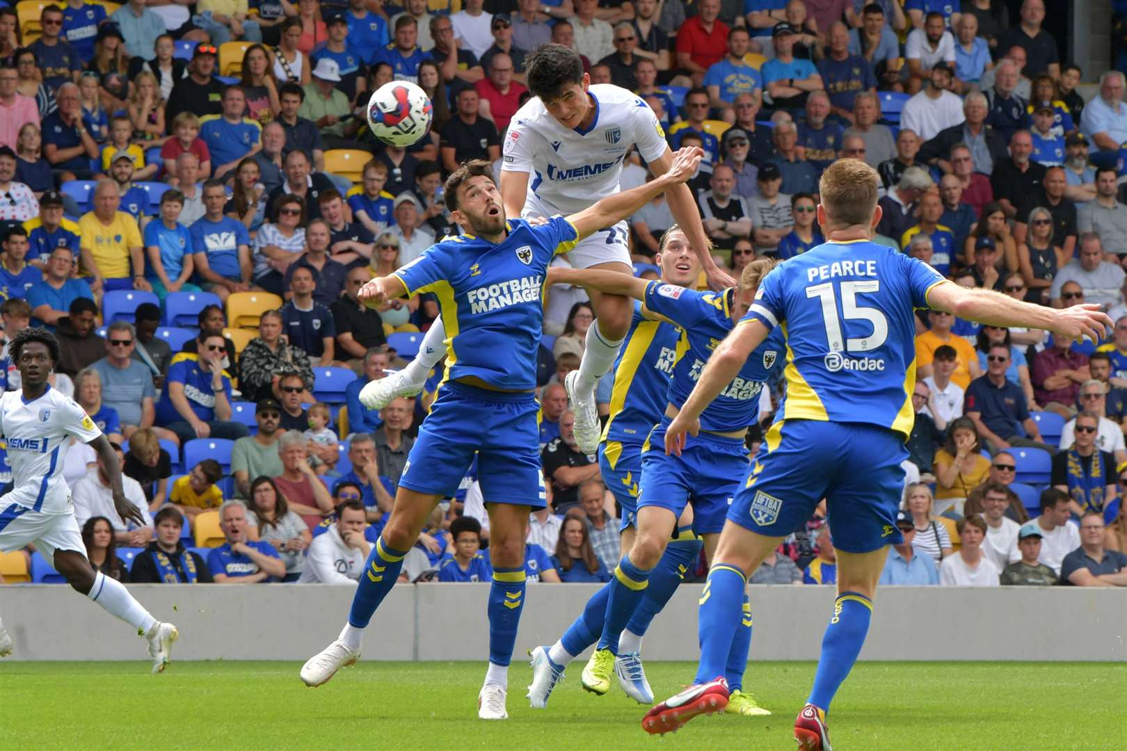 Elkan Baggott gets to a corner for Gillingham Picture : Keith Gillard