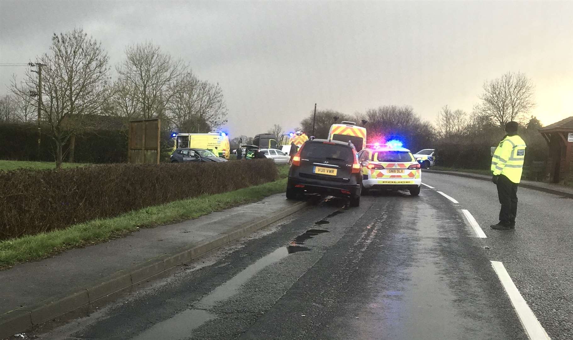 Scene of the crash in Ashford Road, Kingsnorth. Picture: Louisa Peachey