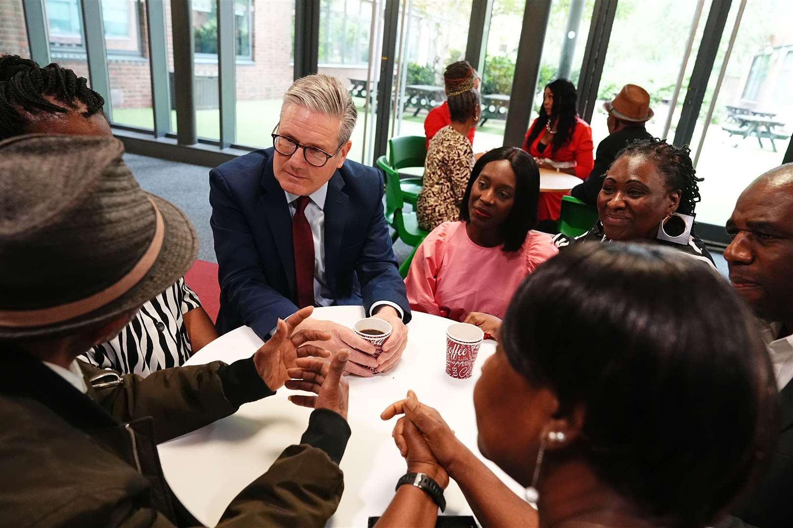 Labour Party leader Sir Keir Starmer attends a coffee morning with members of the Windrush generation at a school in Vauxhall, London (Aaron Chown/PA)
