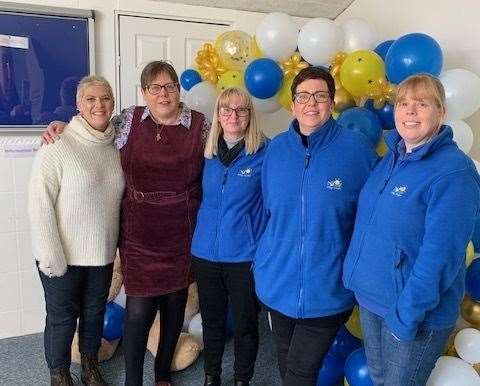 Staff from Wings Nursery in Norton, between Teynham and Faversham, came together to celebrate after it was rated 'outstanding' by Ofsted following its first inspection. Left to right: Natalia Diddams, Penny Smitherman, Kay, Chloe and Charlotte.Picture: Wings Nursery